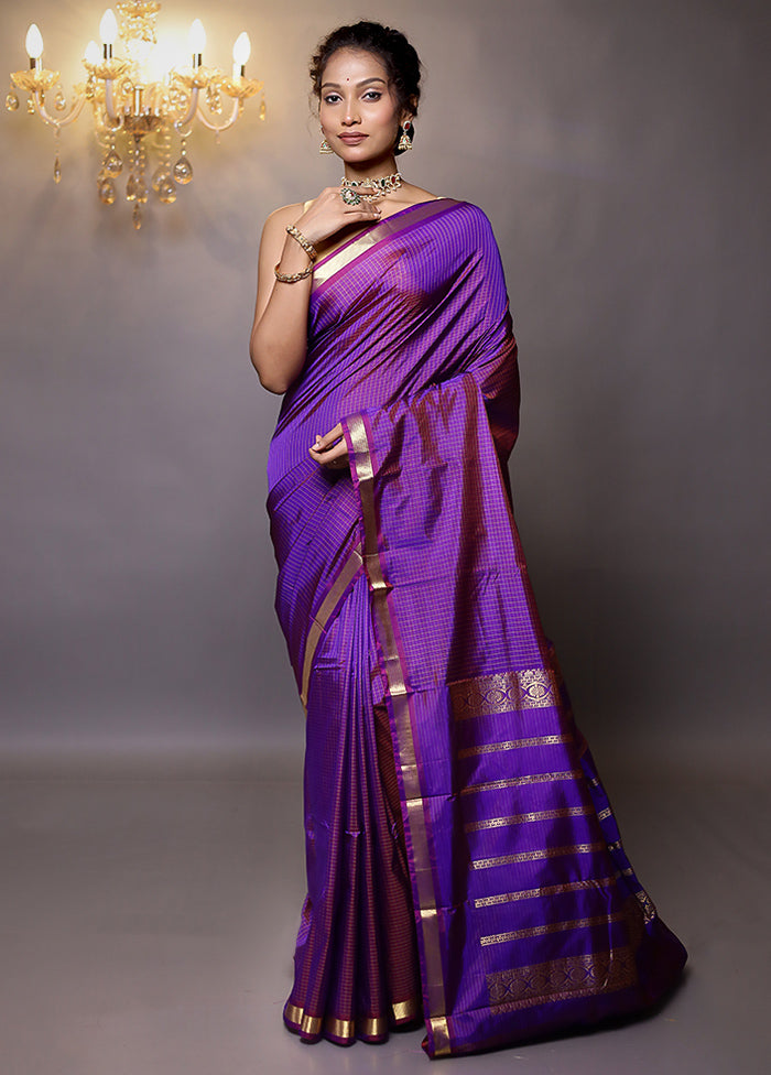 Purple Kanjivaram Silk Saree With Blouse Piece