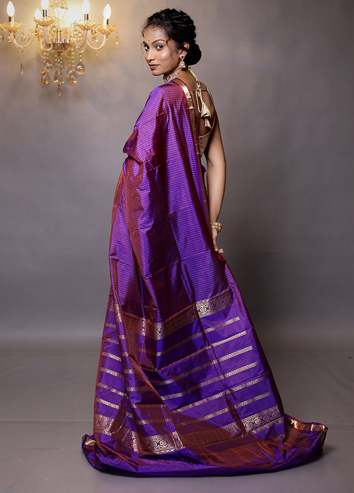 Purple Kanjivaram Silk Saree With Blouse Piece - Indian Silk House Agencies