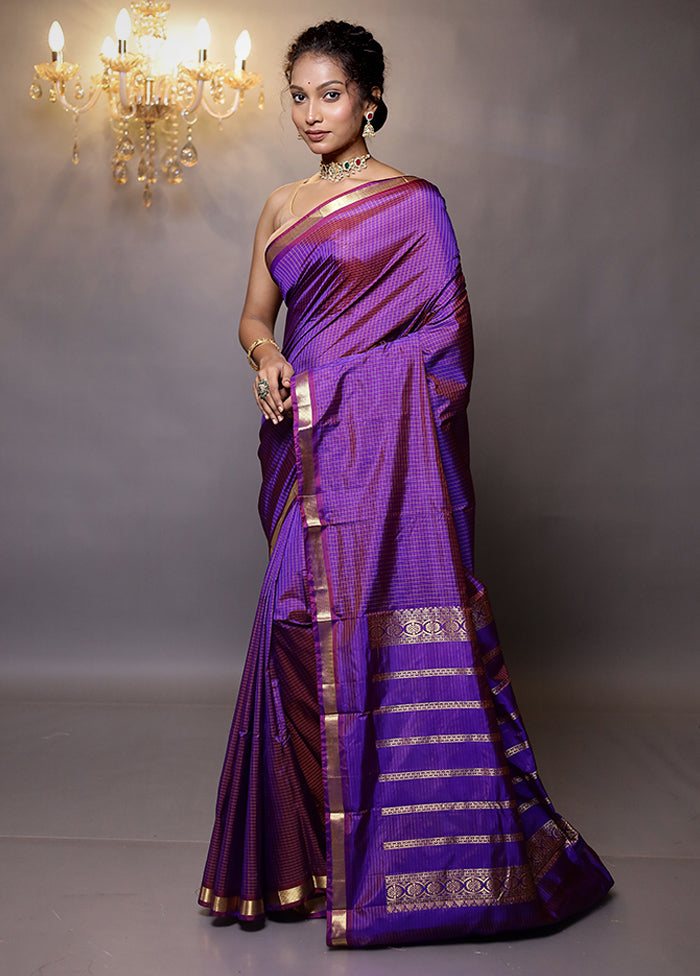 Purple Kanjivaram Silk Saree With Blouse Piece - Indian Silk House Agencies