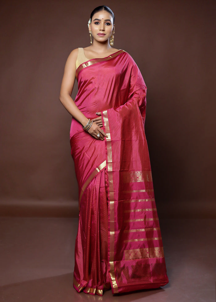 Pink Kanjivaram Silk Saree With Blouse Piece - Indian Silk House Agencies