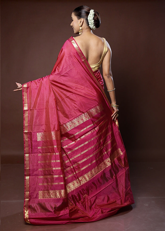 Pink Kanjivaram Silk Saree With Blouse Piece - Indian Silk House Agencies