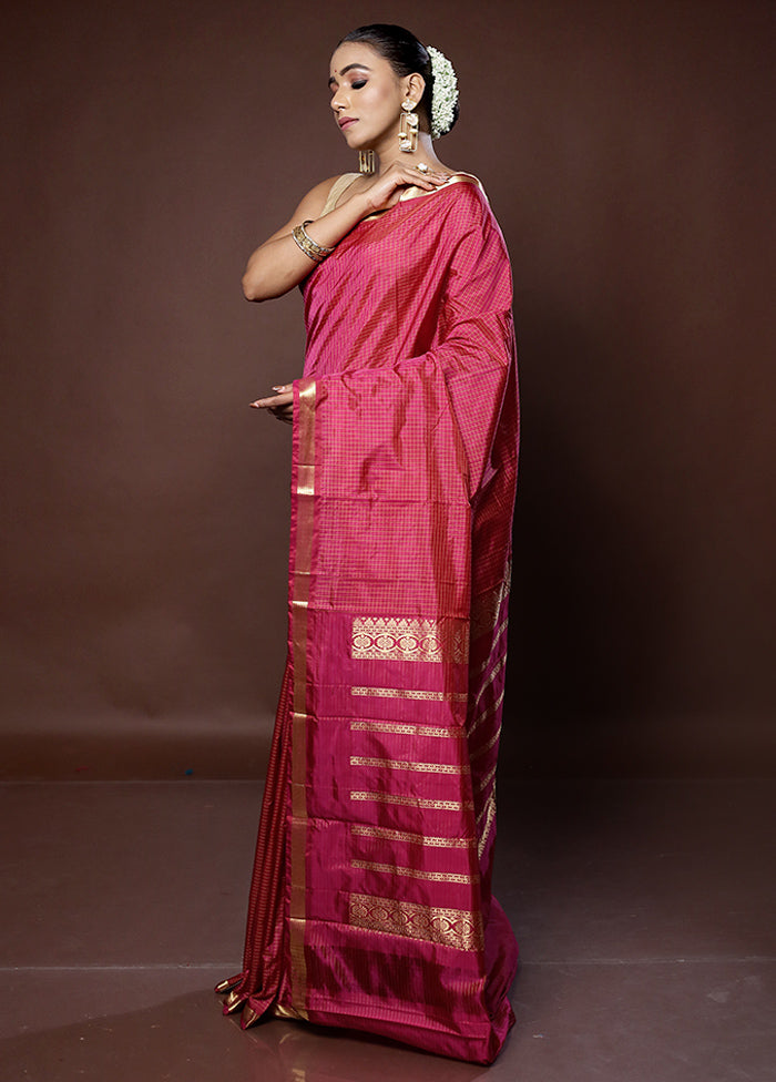 Pink Kanjivaram Silk Saree With Blouse Piece - Indian Silk House Agencies