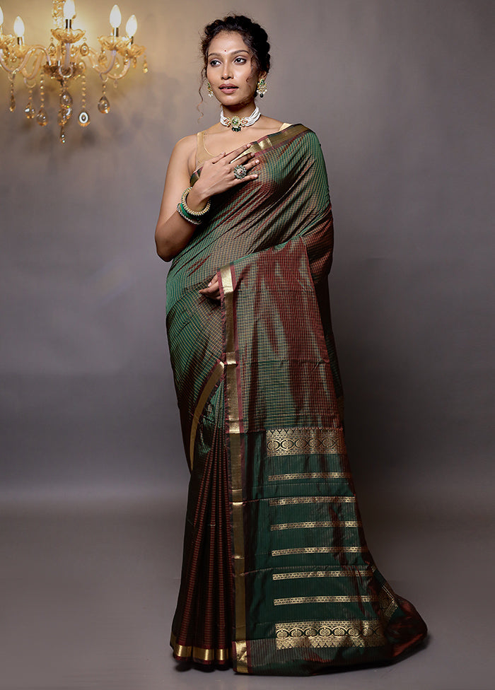 Green Kanjivaram Silk Saree With Blouse Piece