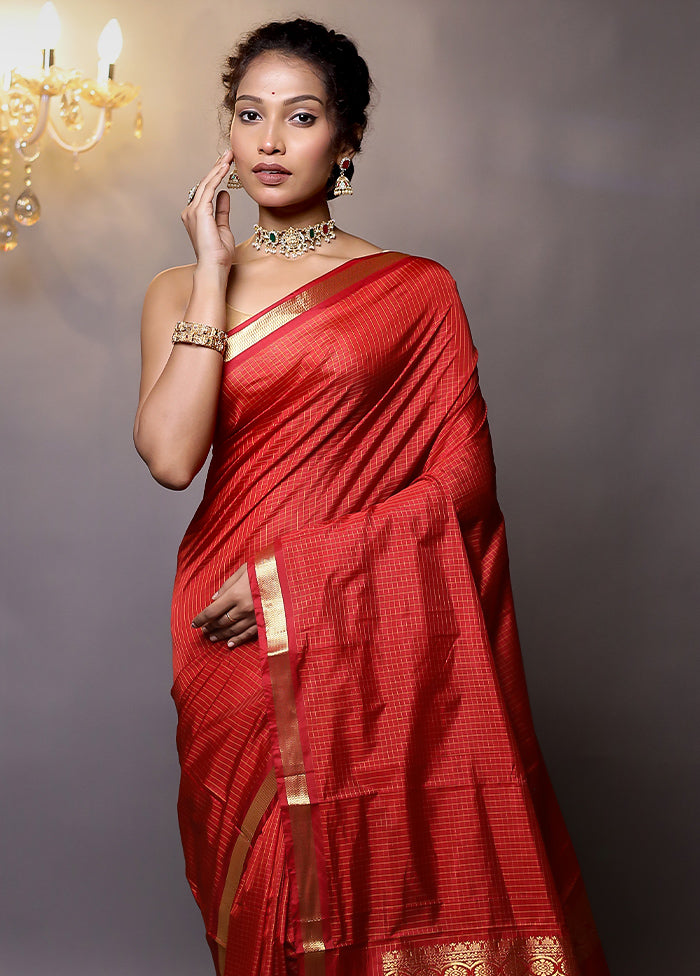 Red Kanjivaram Silk Saree With Blouse Piece - Indian Silk House Agencies