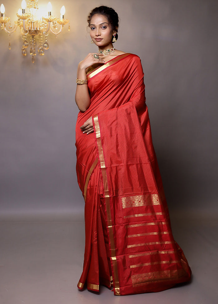 Red Kanjivaram Silk Saree With Blouse Piece - Indian Silk House Agencies