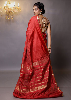 Red Kanjivaram Silk Saree With Blouse Piece - Indian Silk House Agencies