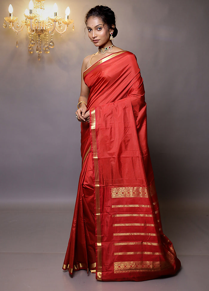 Red Kanjivaram Silk Saree With Blouse Piece - Indian Silk House Agencies