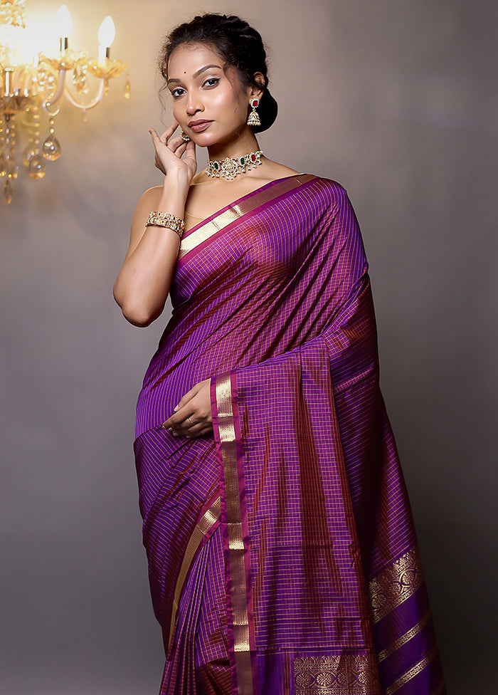 Purple Kanjivaram Silk Saree With Blouse Piece