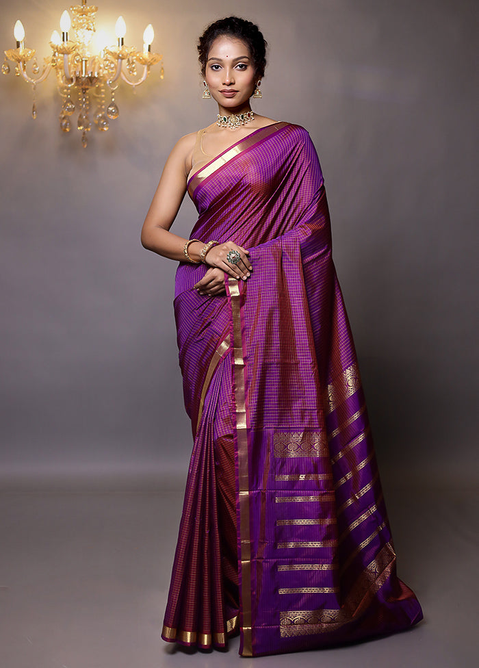 Purple Kanjivaram Silk Saree With Blouse Piece