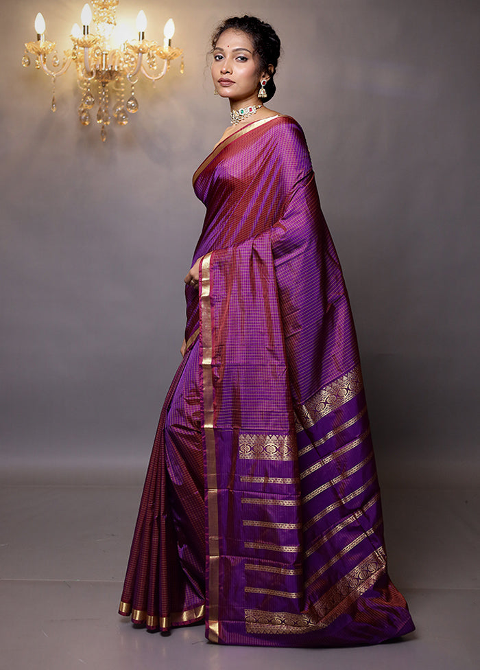 Purple Kanjivaram Silk Saree With Blouse Piece