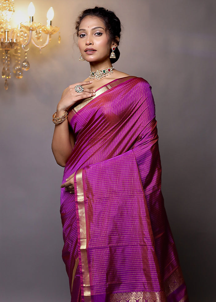 Purple Kanjivaram Silk Saree With Blouse Piece