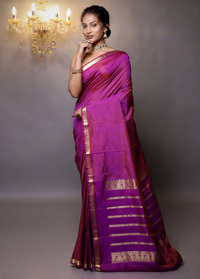 Purple Kanjivaram Silk Saree With Blouse Piece