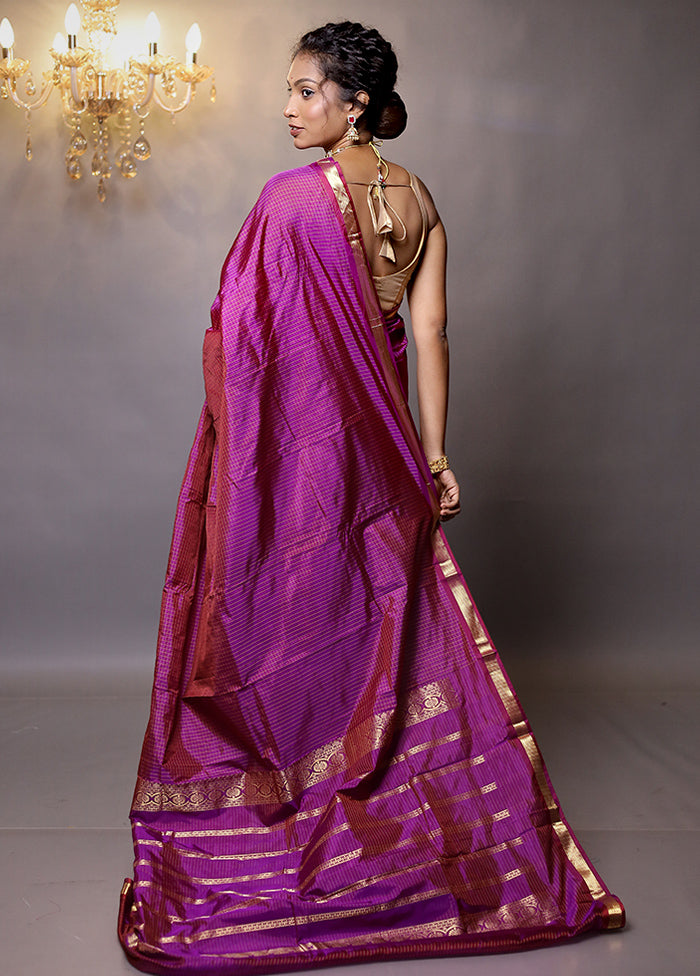 Purple Kanjivaram Silk Saree With Blouse Piece