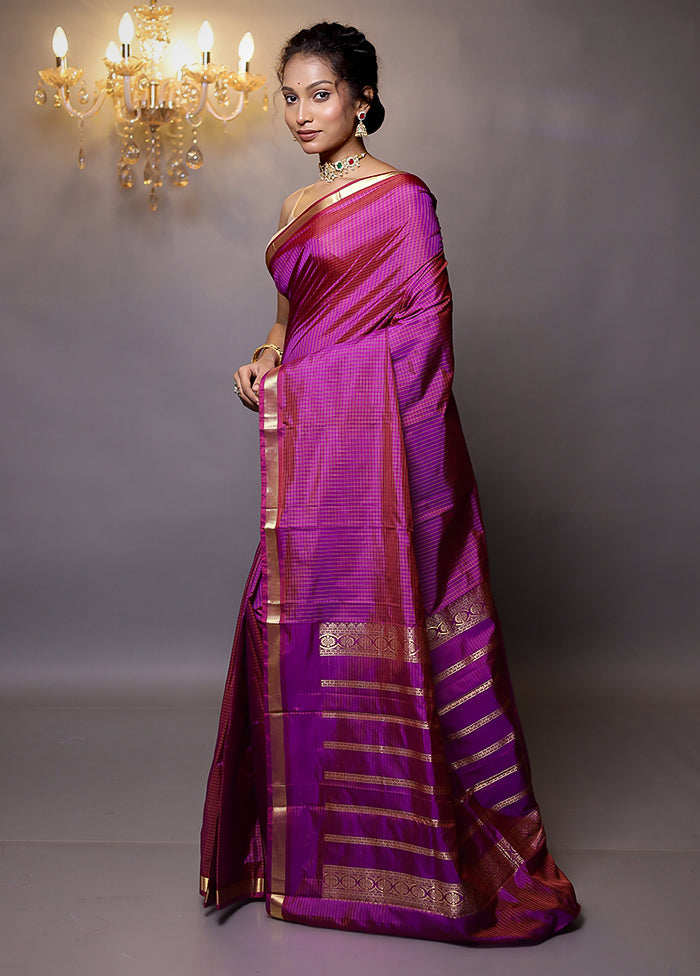 Purple Kanjivaram Silk Saree With Blouse Piece