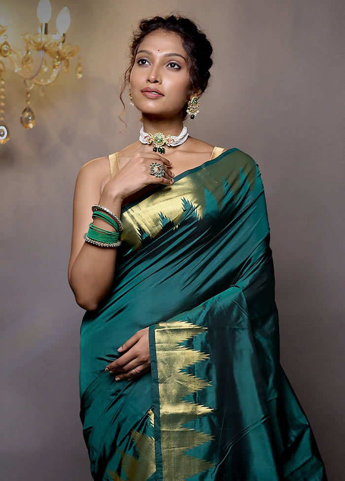 Green Kanjivaram Silk Saree With Blouse Piece - Indian Silk House Agencies