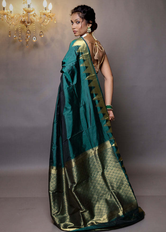 Green Kanjivaram Silk Saree With Blouse Piece - Indian Silk House Agencies