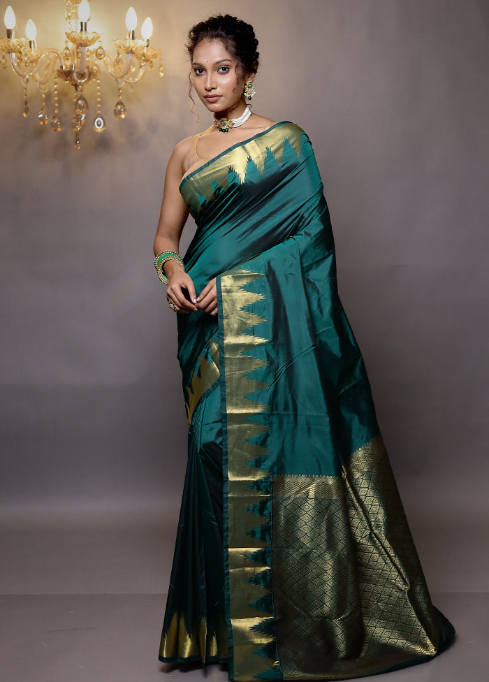 Green Kanjivaram Silk Saree With Blouse Piece - Indian Silk House Agencies