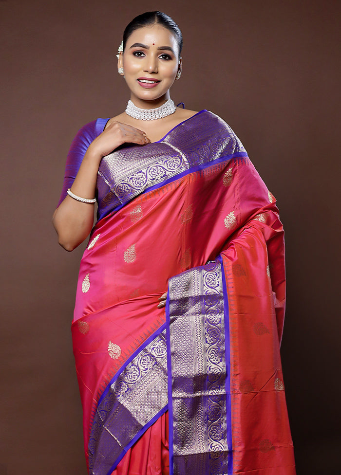 Pink Kanjivaram Silk Saree With Blouse Piece