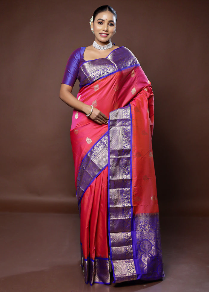 Pink Kanjivaram Silk Saree With Blouse Piece - Indian Silk House Agencies