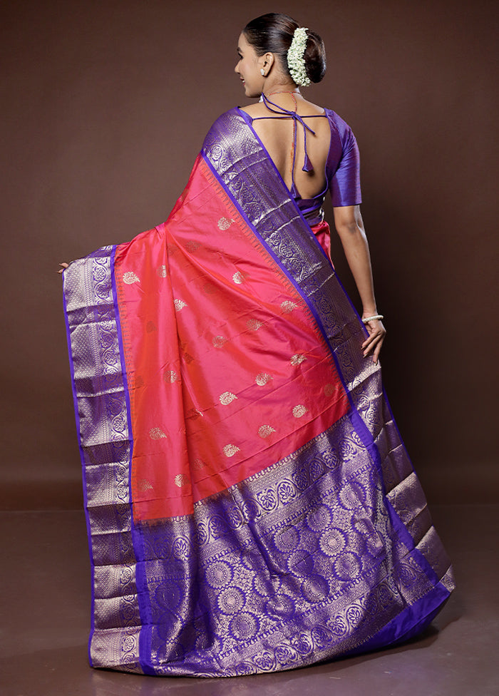 Pink Kanjivaram Silk Saree With Blouse Piece - Indian Silk House Agencies