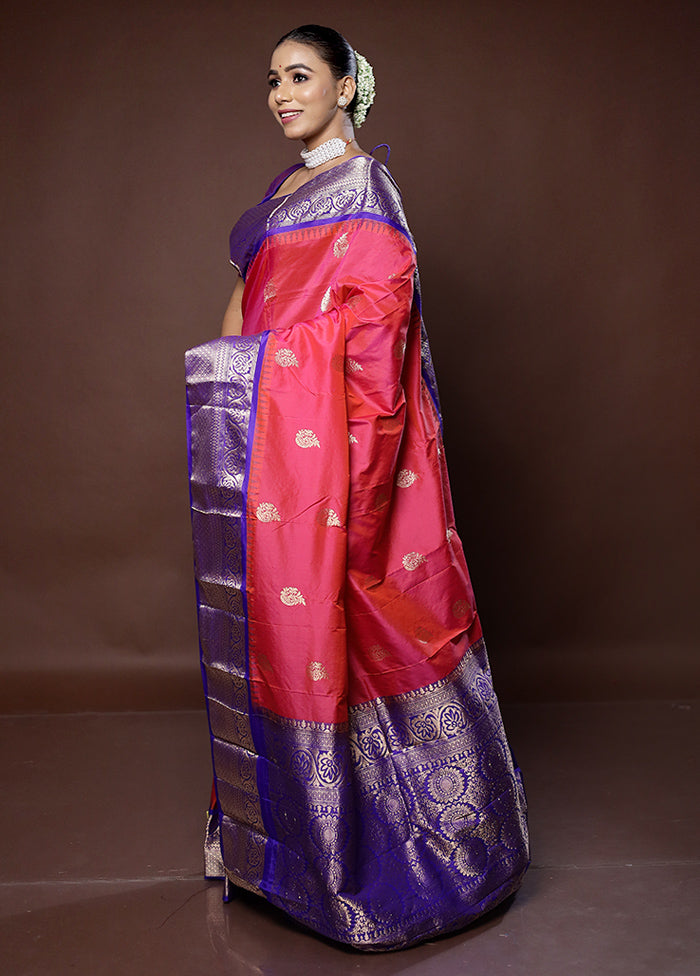 Pink Kanjivaram Silk Saree With Blouse Piece - Indian Silk House Agencies