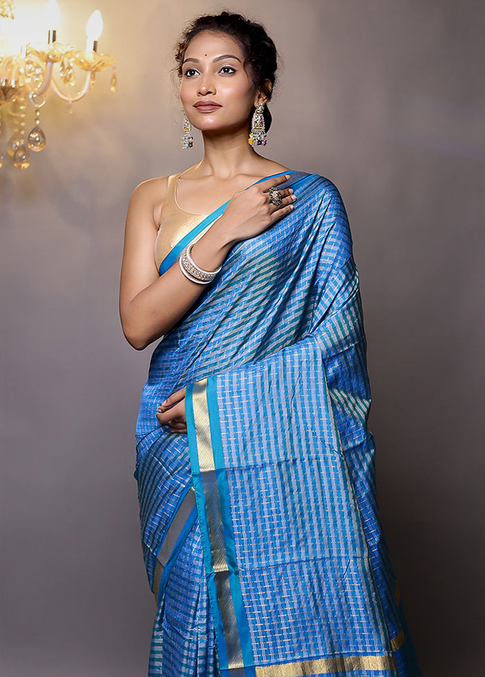 Blue Handloom Kanjivaram Pure Silk Saree With Blouse Piece - Indian Silk House Agencies