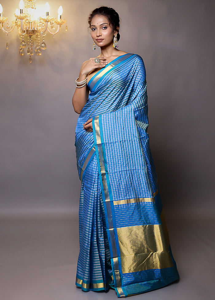 Blue Handloom Kanjivaram Pure Silk Saree With Blouse Piece - Indian Silk House Agencies