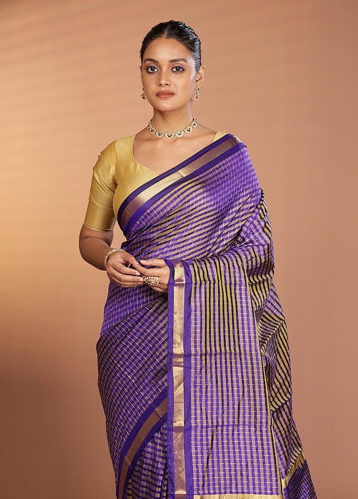 Blue Handloom Kanjivaram Pure Silk Saree With Blouse Piece