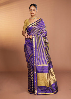 Blue Handloom Kanjivaram Pure Silk Saree With Blouse Piece