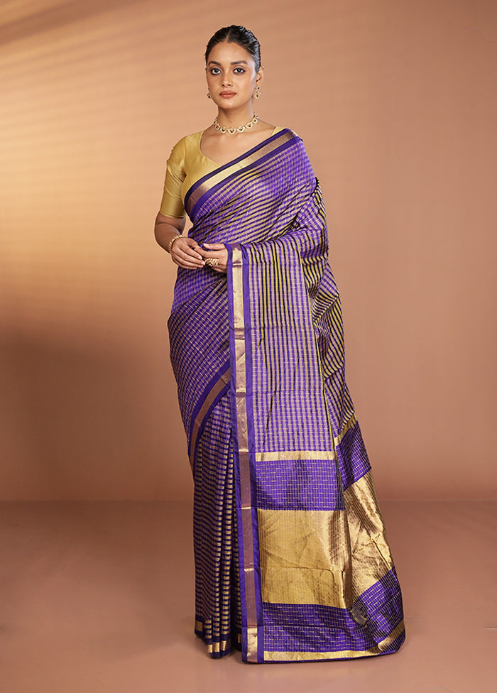 Blue Handloom Kanjivaram Pure Silk Saree With Blouse Piece