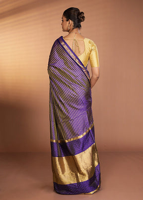 Blue Handloom Kanjivaram Pure Silk Saree With Blouse Piece