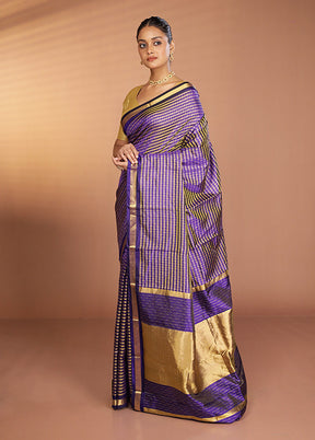 Blue Handloom Kanjivaram Pure Silk Saree With Blouse Piece