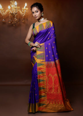 Blue Kanjivaram Silk Saree With Blouse Piece