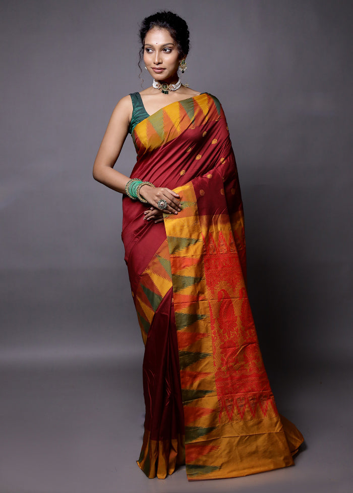 Maroon Kanjivaram Silk Saree With Blouse Piece