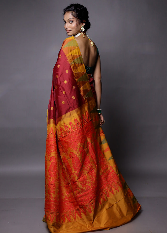 Maroon Kanjivaram Silk Saree With Blouse Piece