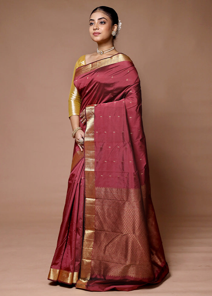 Maroon Kanjivaram Silk Saree With Blouse Piece