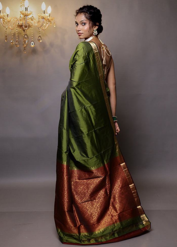 Green Kanjivaram Silk Saree With Blouse Piece - Indian Silk House Agencies