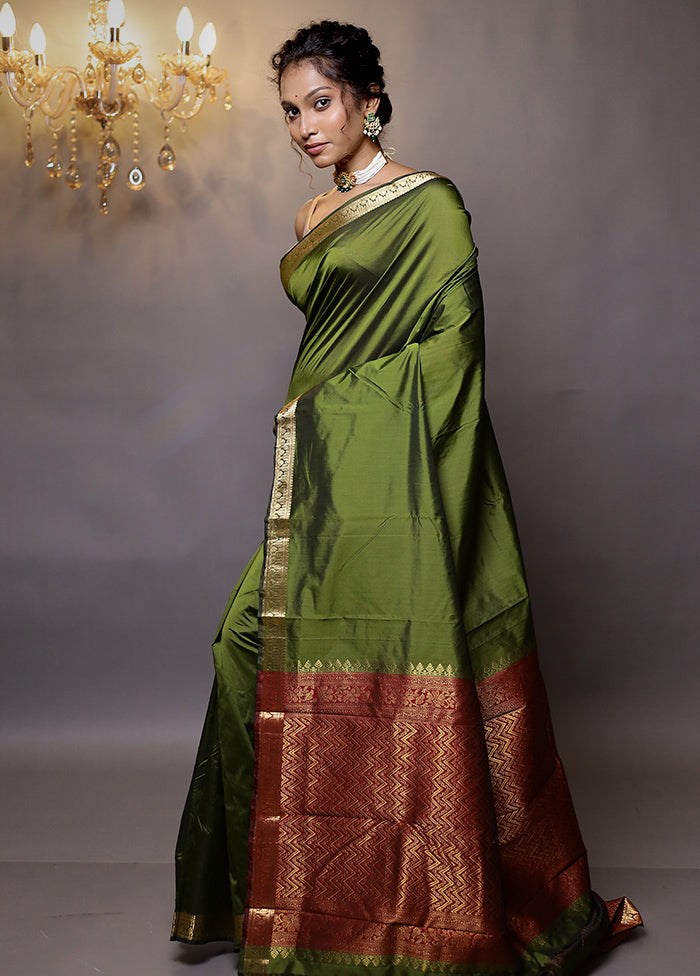 Green Kanjivaram Silk Saree With Blouse Piece - Indian Silk House Agencies