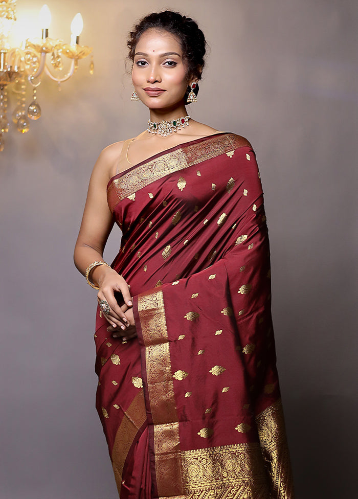 Maroon Kanjivaram Silk Saree With Blouse Piece