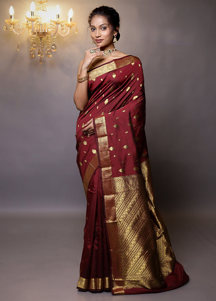 Maroon Kanjivaram Silk Saree With Blouse Piece