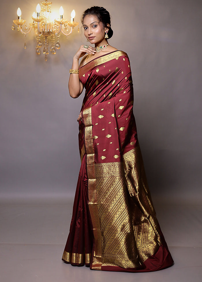 Maroon Kanjivaram Silk Saree With Blouse Piece