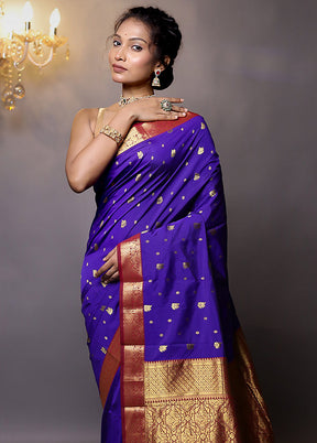 Purple Kanjivaram Silk Saree With Blouse Piece