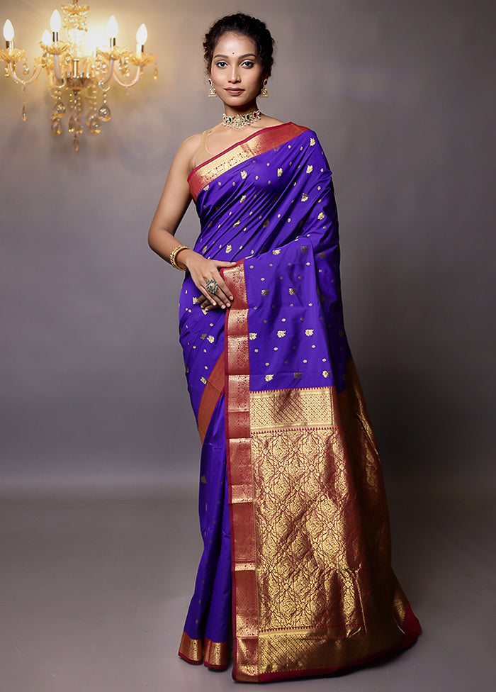 Purple Kanjivaram Silk Saree With Blouse Piece