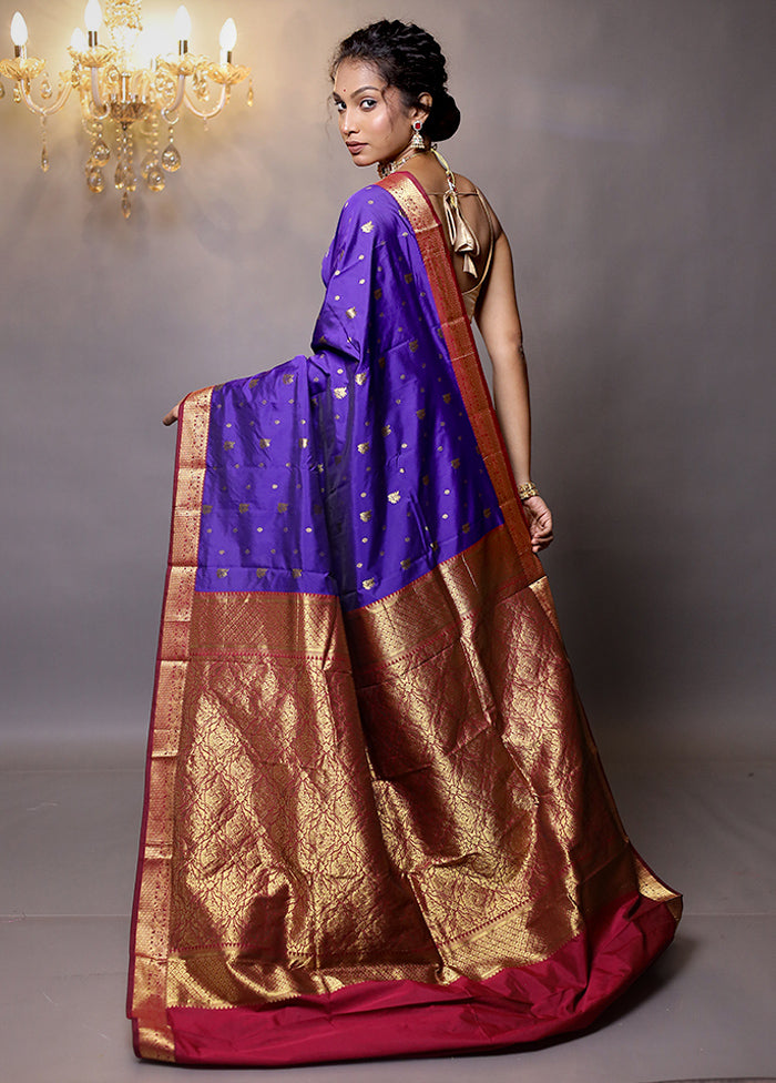 Purple Kanjivaram Silk Saree With Blouse Piece