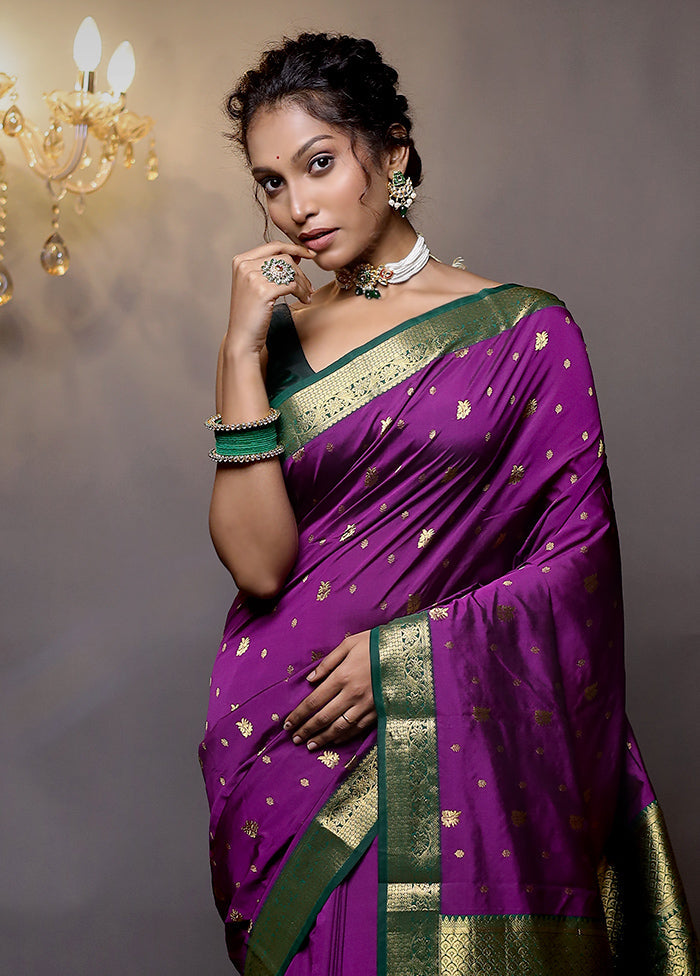 Purple Kanjivaram Silk Saree With Blouse Piece - Indian Silk House Agencies