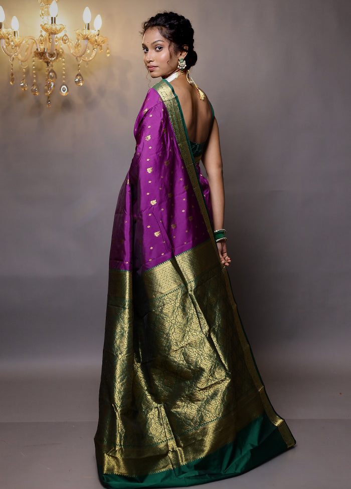 Purple Kanjivaram Silk Saree With Blouse Piece