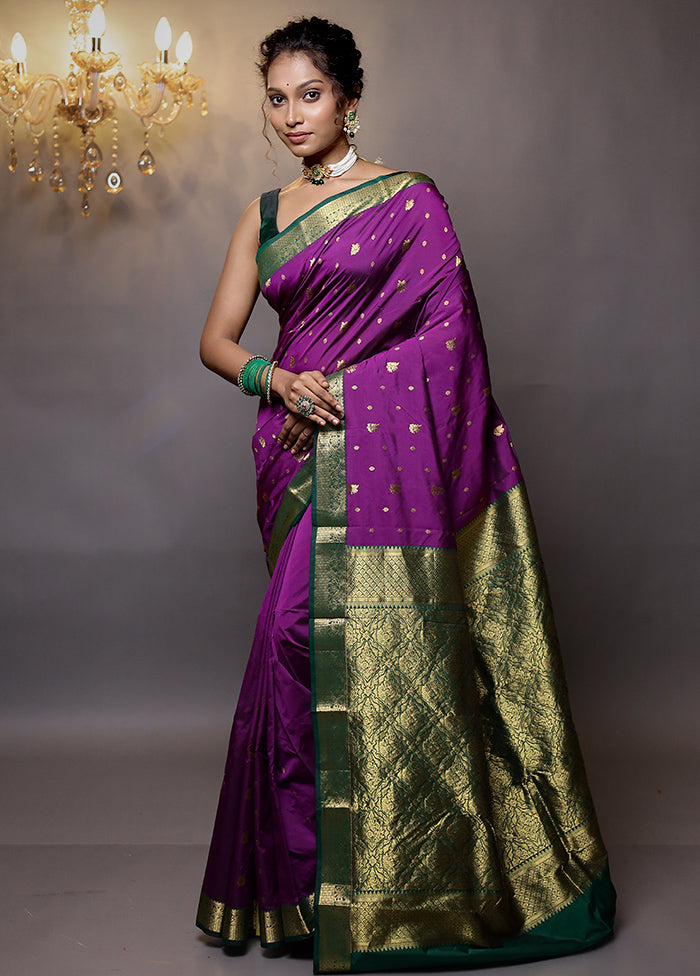 Purple Kanjivaram Silk Saree With Blouse Piece - Indian Silk House Agencies