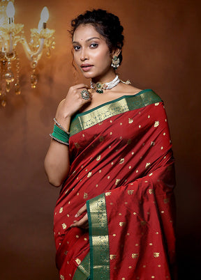 Maroon Kanjivaram Silk Saree With Blouse Piece