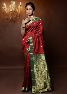 Maroon Kanjivaram Silk Saree With Blouse Piece