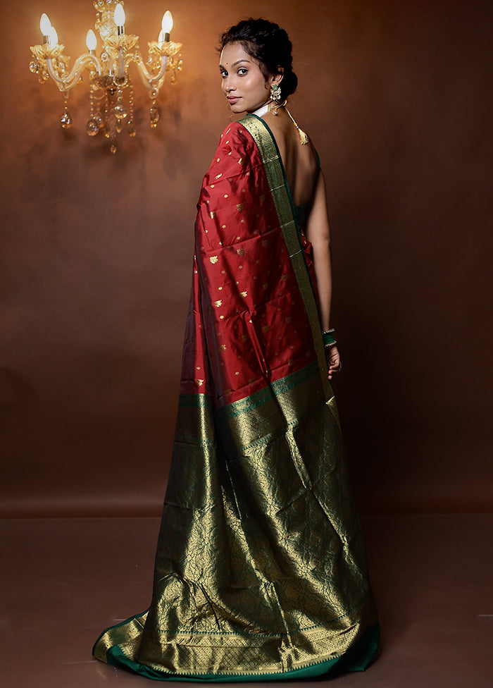 Maroon Kanjivaram Silk Saree With Blouse Piece